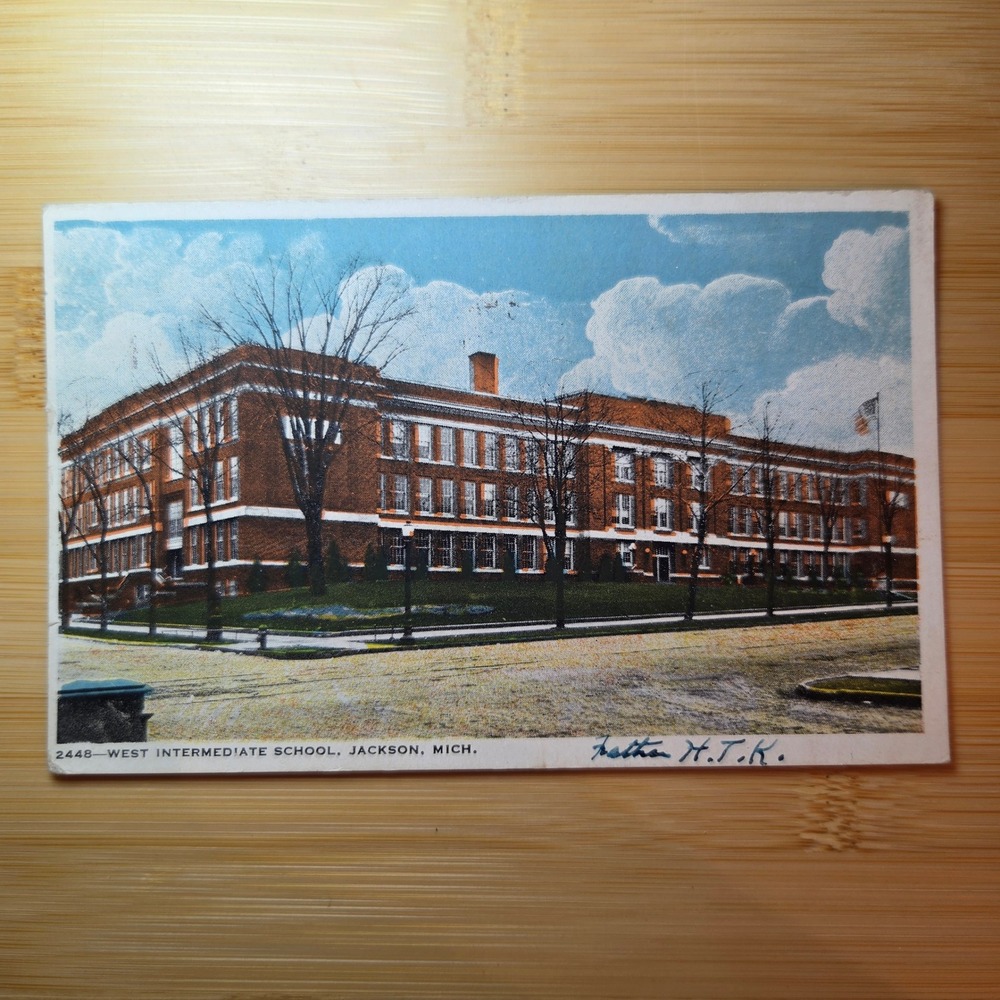 Vintage 1924 West Intermediate School Jackson Michigan Postcard